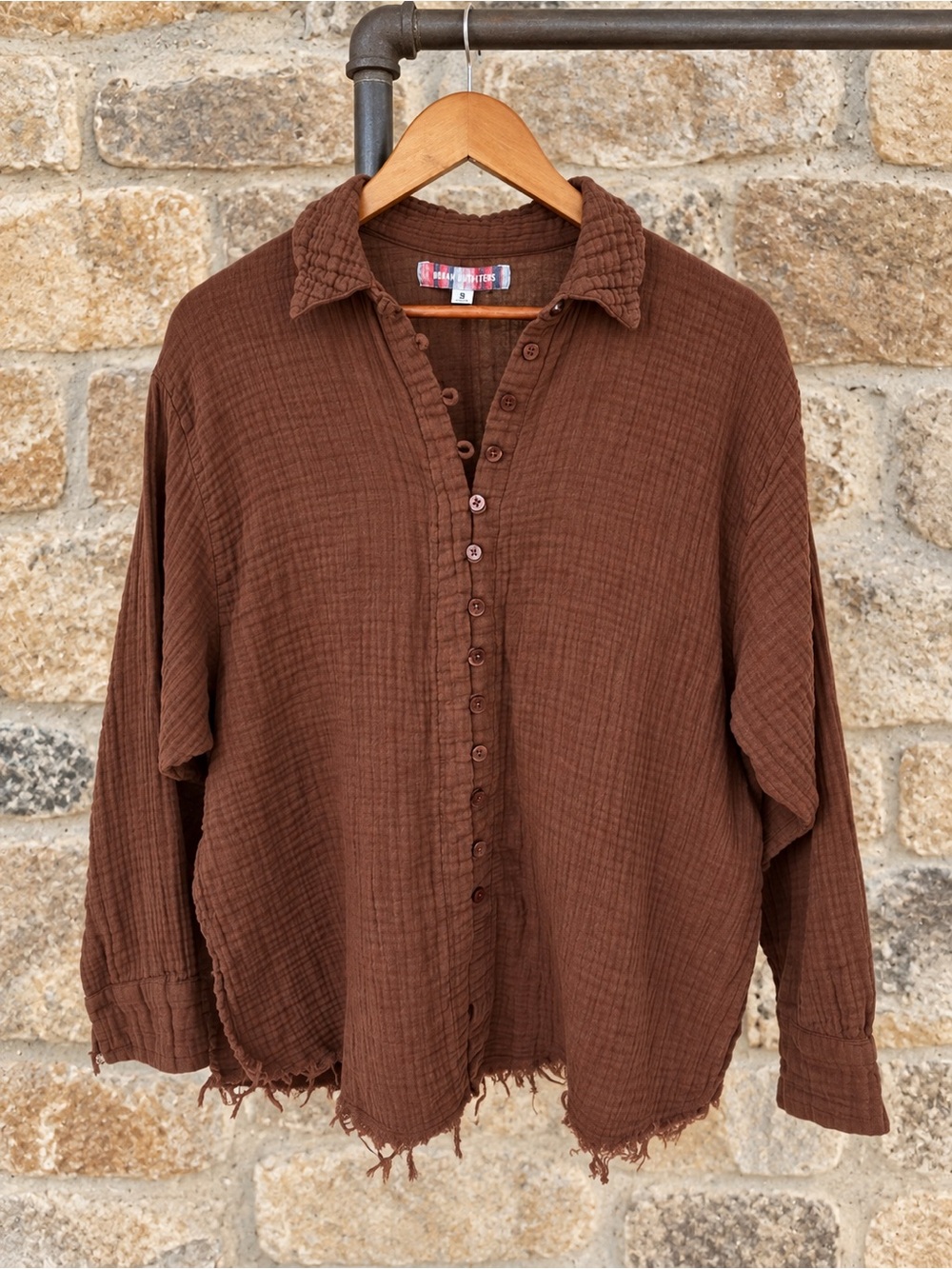 Urban Outfitters Brown Crinkle Gauze Oversized Button Front Shi